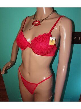 Vintage Vassarette Red Push Up Bra 34 C embroidery